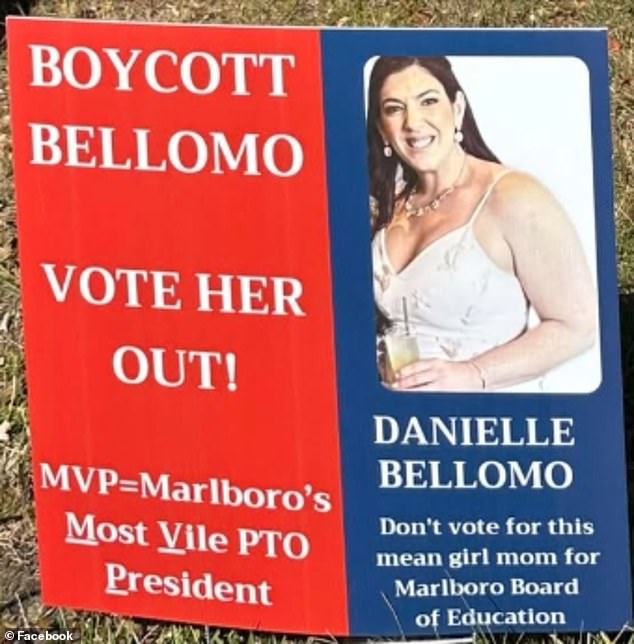 Signs calling for a 'boycott' against Bellomo have also been posted outside of Marlboro schools, including the one her daughter attends, she claimed