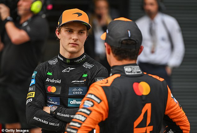 Oscar Piastri (left) is pictured with teammate Lando Norris at this year's Hungarian Grand Prix, where McLaren's bias against the Aussie came to the fore