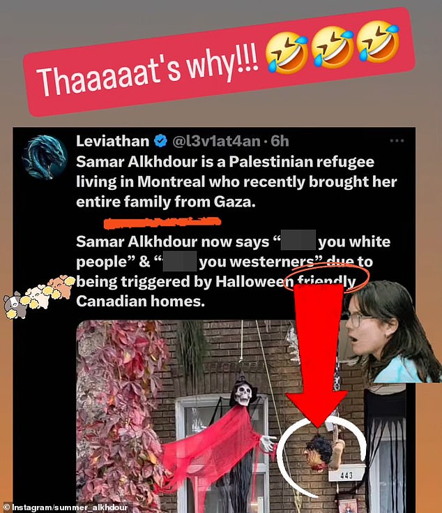 Social media users hit out Alkhdour's video, arguing that if she does not support local customs she and her family should leave Canada. The activist, however, posted on her Instagram stories and seemingly clarified that she was upset by the severed body parts - not the holiday itself