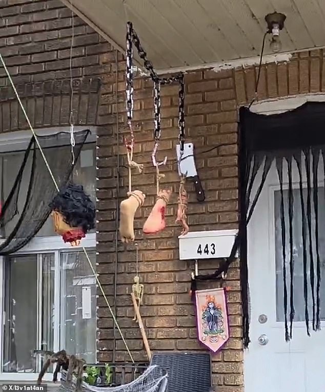 Palestinian refugee Samar Alkhdour has criticized her neighbors for displaying gory Halloween decor outside their Montreal home