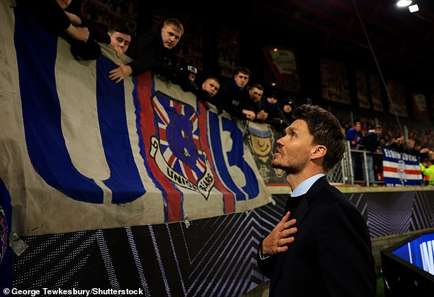 Rangers boss Danny Rohl made his away over to the travelling support at full-time in Norway