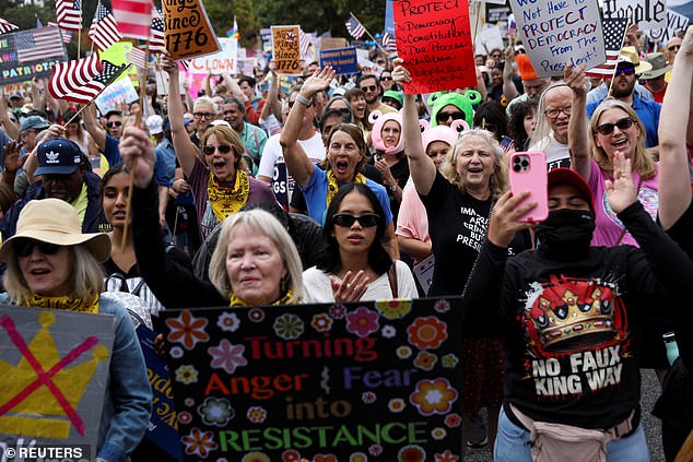 White female boomers dominate the crowd at a 'No Kings' rally in Atlanta, Georgia, on Saturday