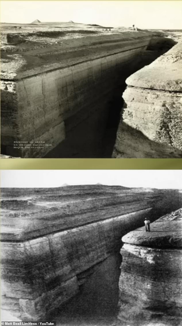The T-shaped structure is carved directly into the natural bedrock, with walls that are smooth but were never covered with stones