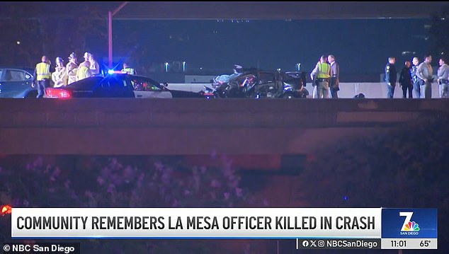 Authorities say she was returning from the San Diego Central Jail when she came across a rollover crash involving two vehicles on Interstate 8