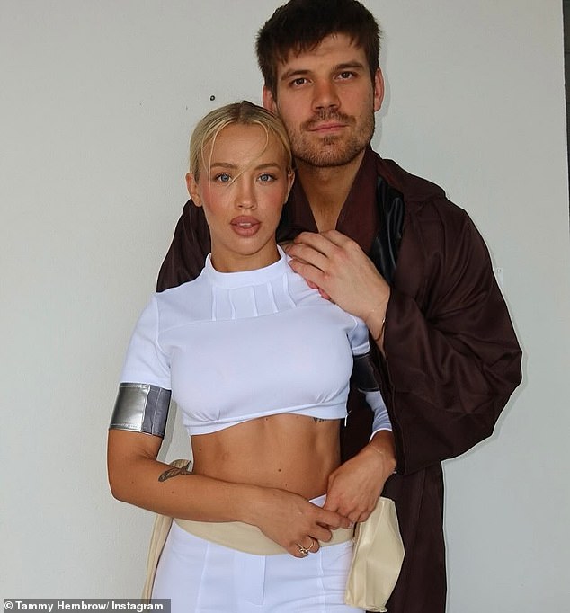 It was this time last year that Tammy made headlines as she rocked a couple's costume with now former flame Matt Zukowski after he was seen chatting with multiple women at an event the week before (Pictured: Tammy Hembrow and Matt Zukowski last year October)