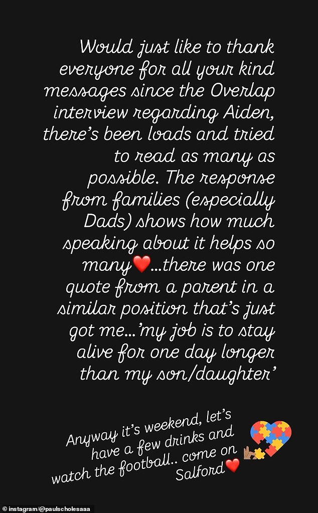 Scholes, 50, revealed that he had been overwhelmed by the response from parents sharing similar experiences