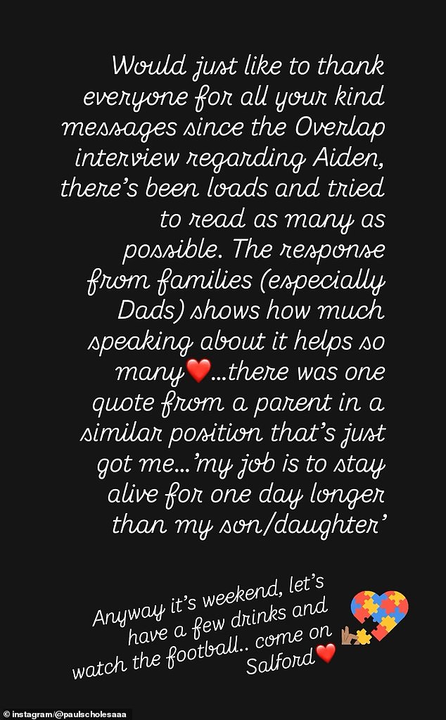 Scholes, 50, revealed that he had been overwhelmed by the response from parents sharing similar experiences