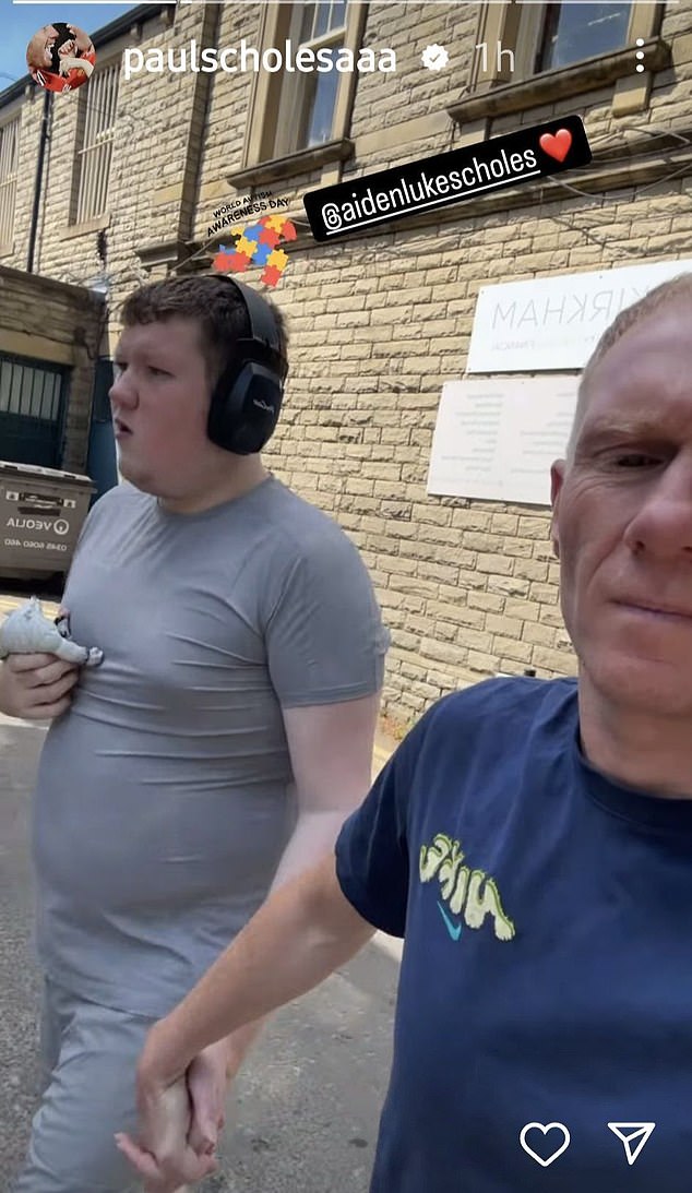 The Manchester United and England legend revealed that he has taken a step back from punditry to case for Aiden (left) his non-verbal autistic son