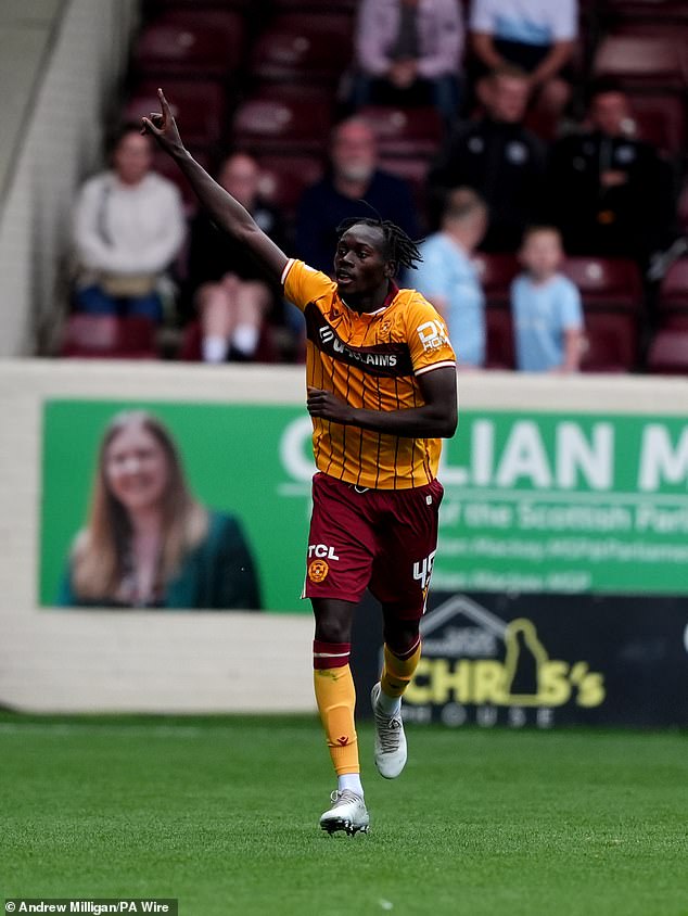 Emmanuel Longelo celebrates his goal against Rangers at the start of the season that showed Motherwell meant business with a 1-1 draw