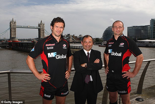 In their Saracens days together in 2008, when Jones was director of rugby and Borthwick was co-captain, alongside now-Ireland head coach Andy Farrell (left)