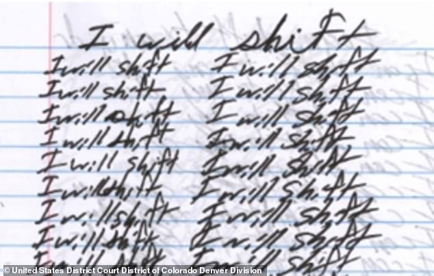 Mysteriously, both teens wrote 'I will shift' in their journals over and over again. Pictured is Peralta's diary entry