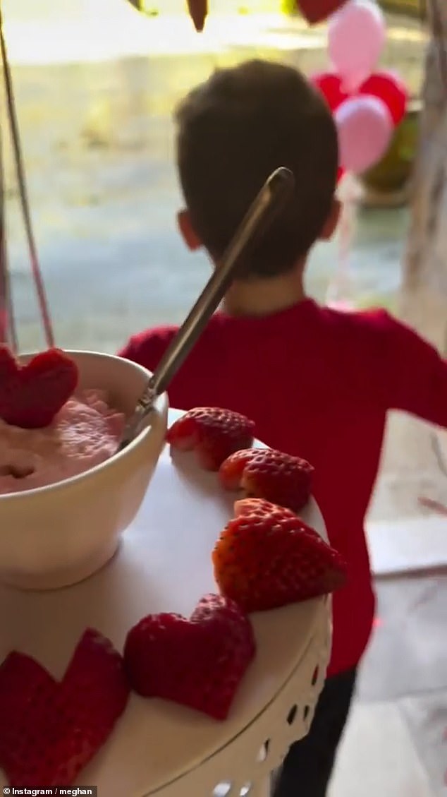 Archie and Lilibet featured in Meghan's videos for Valentine's Day as they made bagels with cream and strawberries