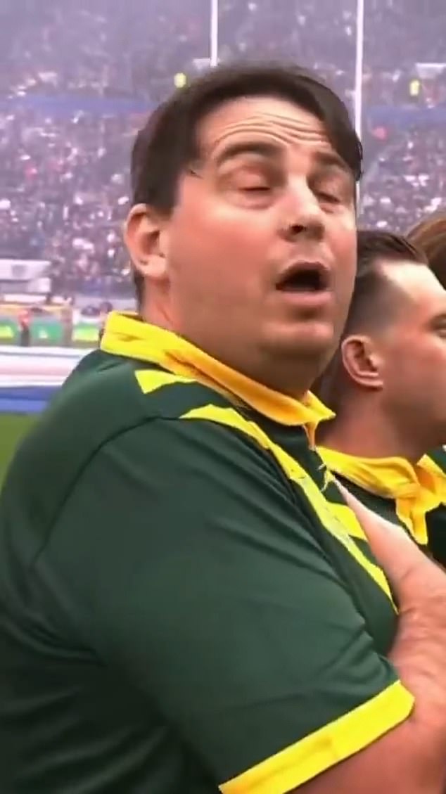 Jarvis put his arm around Cameron Munster to sing the anthem, with the Aussie star later saying he believed it was coach Kevin Walters' 'cousin or something'