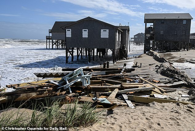 Debris left over from a home that fell into the ocean. Owners have to pay for their own clean up and some just never return to the area