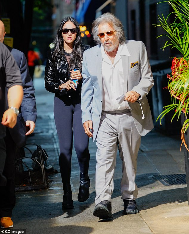 Alfallah is mother to a one-year-old son named Roman with Hollywood legend Pacino, 84; The two pictured in New York City in 2023