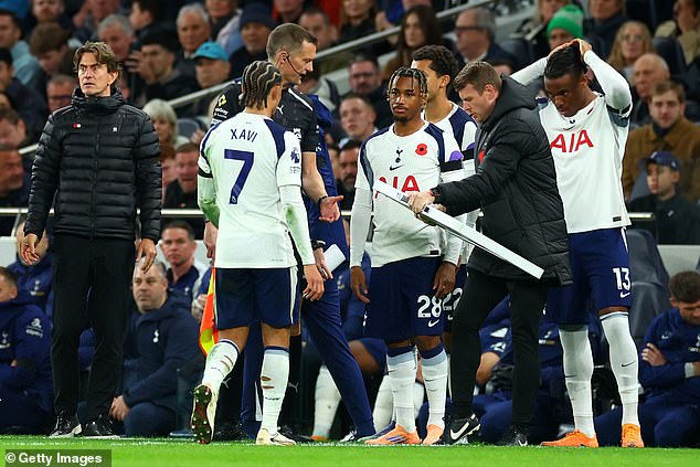 Xavi Simons suffered one of any footballer’s worst humiliations when he was brought on as an early substitute for Lucas Bergvall and then taken off for Wilson Odobert 17 minutes from time