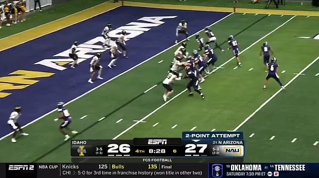 NAU attempted a two-point conversion with 8:28 remaining in the home game