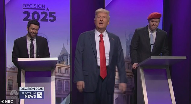 The sketch ended with James Austin Johnson playing Trump coming out on stage and stating that the election was really about him