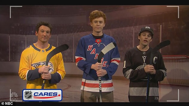 The third skit featured Teller as a hockey player in an NHL promotional segment. Teller, portraying a member of the Predators, was joined by two players from the Kings and the Rangers