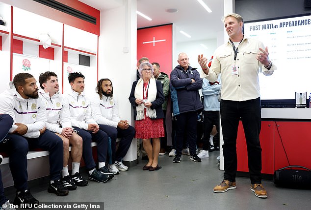 He then delivered a talk to the Red Roses dressing room as players and staff watched on