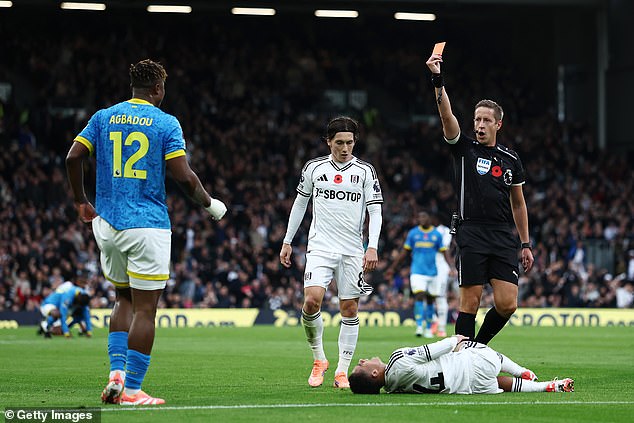 Referee John Brooks showed Wolves defender Emmanuel Agbadou red after just 36 minutes