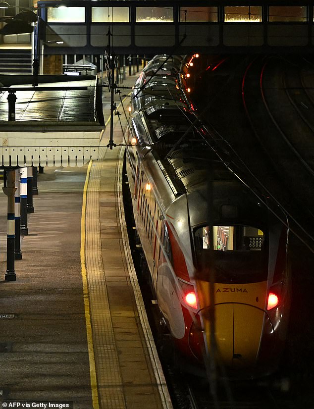 The LNER train at Huntingdon station following the attack on Saturday evening