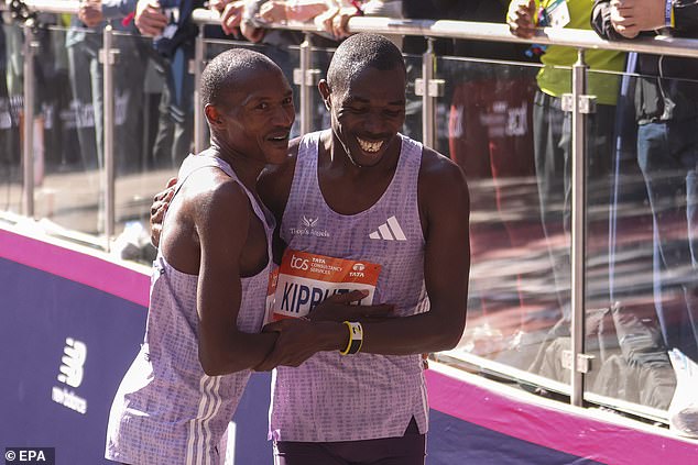 Both Kipruto and Alexander Mutiso Munyao finished in 2 hours, 8 minutes and 9 seconds