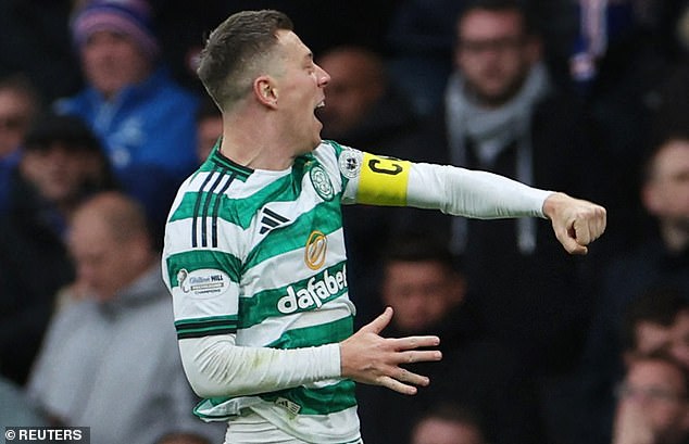 Captain Callum McGregor celebrates putting Celtic ahead with a powerful shot in extra-time