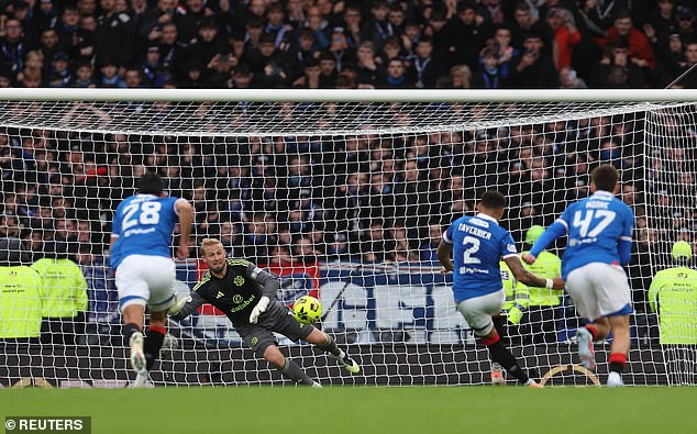 Captain James Tavernier drew 10-man Rangers level with a second-half penalty at Hampden
