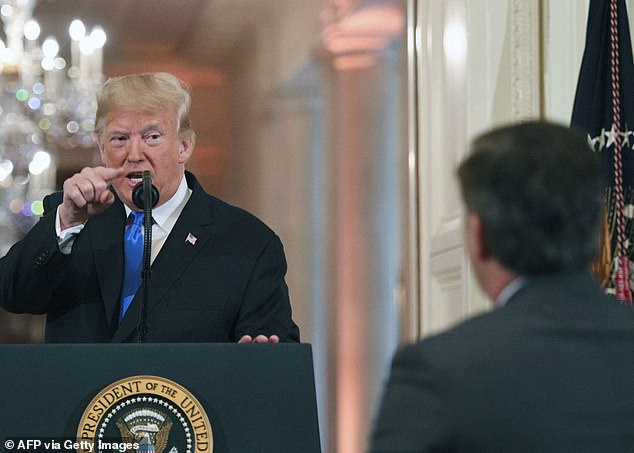 His statement came after it was revealed that NBC's parent company, Comcast, donated to Trump's planned White House ballroom renovation. Trump is seen here pointing at Acosta in 2018