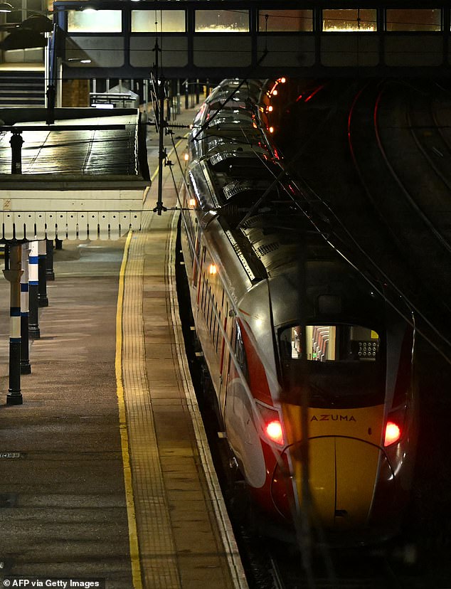 The LNER train at Huntingdon station following the attack on Saturday evening