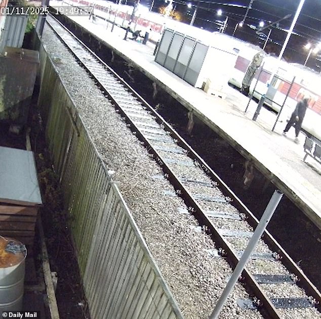 Other footage shows the moment an innocent man walked down the train platform at Huntingdon moments before he was tasered