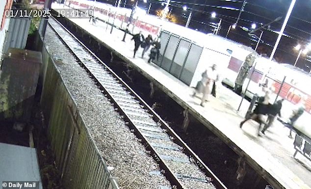 Terrified passengers were seen running along Huntingdon station's platform 2 trying to escape