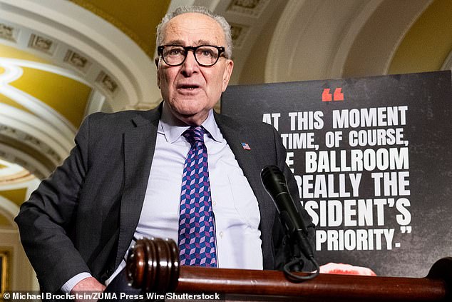 Trump expressed his dismay with Senate Minority Leader Chuck Schumer (pictured) who is trying to extort him