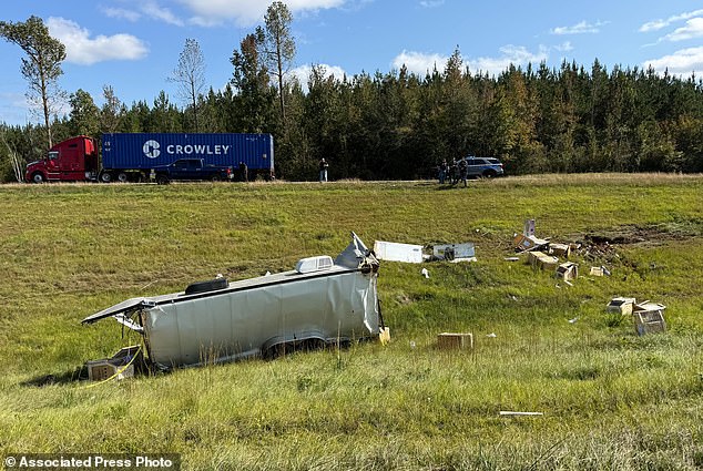 The overturned truck had been transporting several monkeys
