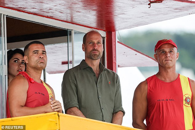 After walking down the beach, William was shown a variety of lifesaving equipment, from oxygen tanks to bouys and boats