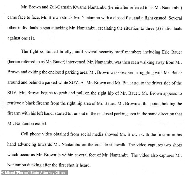 According to the warrant, Brown punched Nantambu before the ex-NFL star ran for his gun