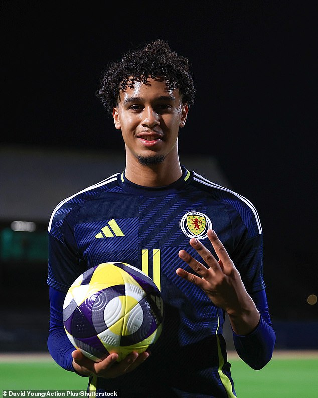 Man City youngster Emilio Lawrence scored four against Gibraltar at Dens Park last month