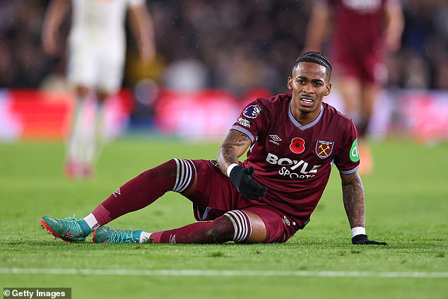 Hammers players wore the poppy on the front of their shirts for their game at Leeds last month