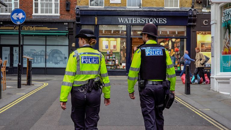 Met Police officers on patrol in London's West End. Pic: Met Police