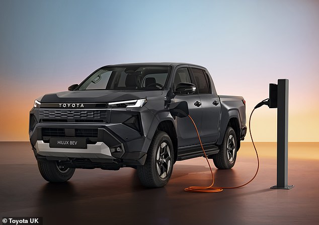 The Hilux BEV has a 59.2kWh lithium-ion battery and a pair of e-motors - one on each axle - to provide permanent all-wheel drive. But range will be limited at 'approximately 150 miles'