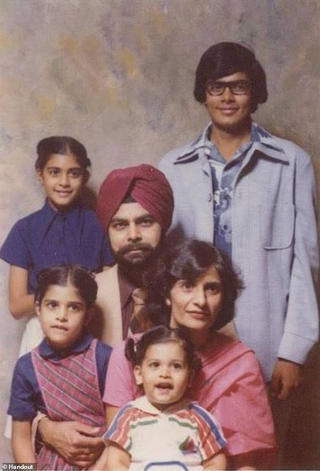 Nikki Haley in the late 1970s. The Randhawa family were reportedly tight knit as the only Indian family in rural Bamberg County when Gov. Nikki Haley and her siblings grew up there. Her parents, Ajit and Raj Randhawa, are in the center surrounded by their children. Nikki is in the jumper on the left. Clockwise from her are older sister Simran, big brother Mitti and, at bottom, little brother Simmi