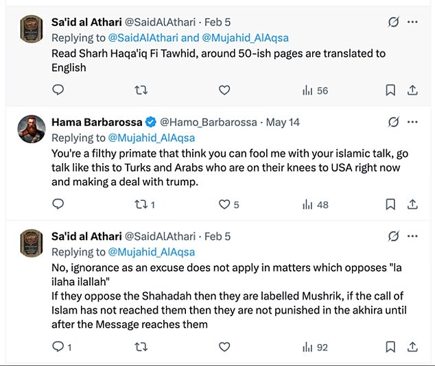 X posts and replies to account @Mujahid_AlAqsa - which appeared to be linked to Jimenez and has since been suspended – suggested he had engaged in pro-ISIS rhetoric online
