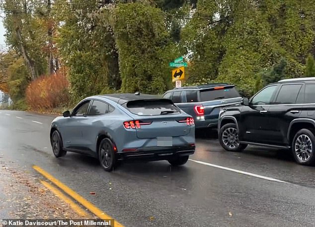 Forslund allegedly ran a red light, nearly struck a school bus and wove through traffic as she tried to box in ICE vehicles with herMustang. Her husband denied the allegations