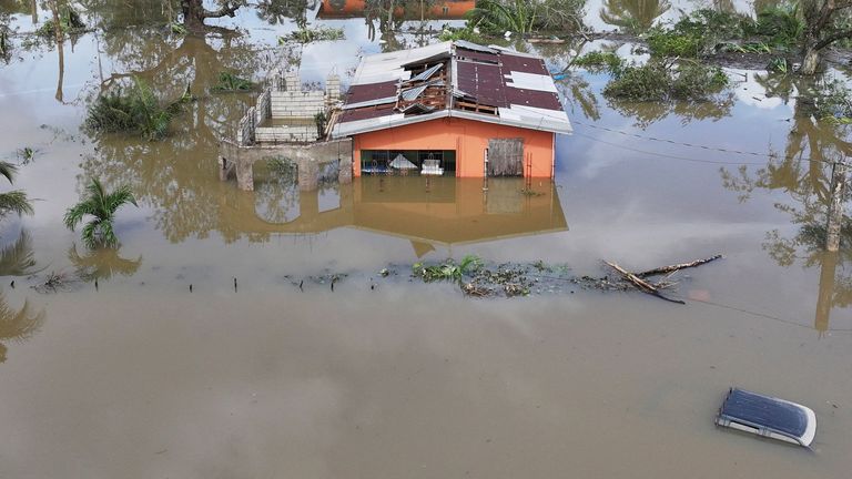 Drone view of flooding after Hurricane Melissa made landfall in St Elizabeth, Jamaica. Pic: Reuters