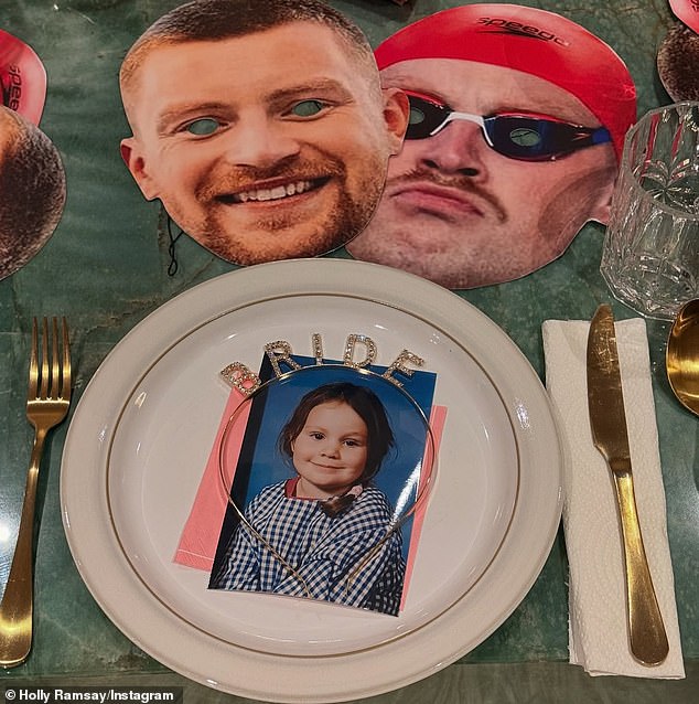 A childhood photo of Holly was placed at her seat at the table, alongside a 'bride' headdress