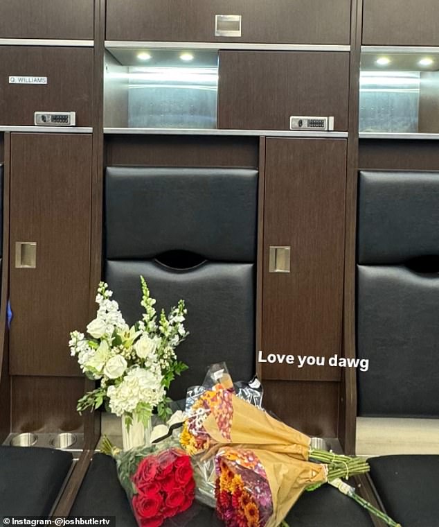 Cowboys star Josh Butler posted a photo of a flowers left on the seat by Kneeland's locker