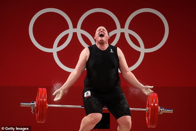 A ban on transgender women in Olympic sports is expected to be in place for the LA Games in 2028 (pictured - transgender athlete Laurel Hubbard of New Zealand)