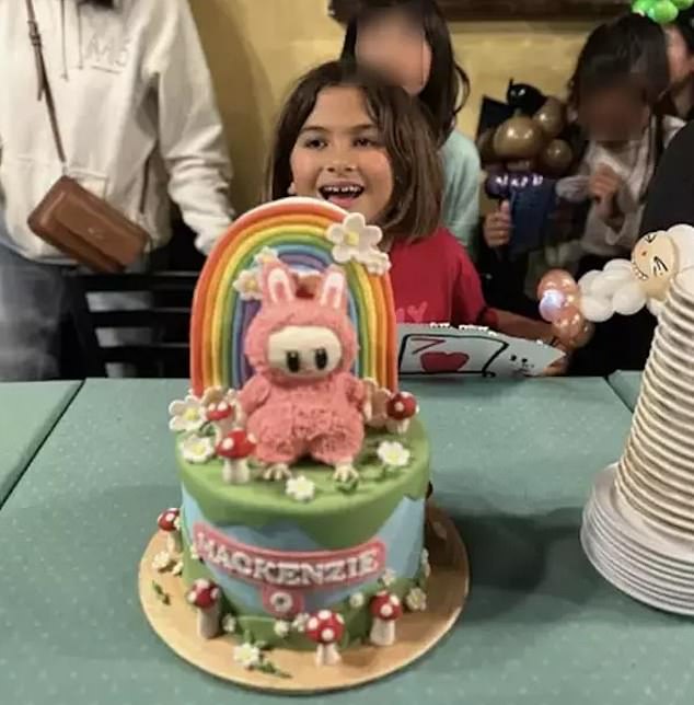 She also claimed that a parent armed with a weapon had been filming children on the playground during recess at MacKenzie's elementary school. MacKenzie is pictured celebrating her 9th birthday this past March