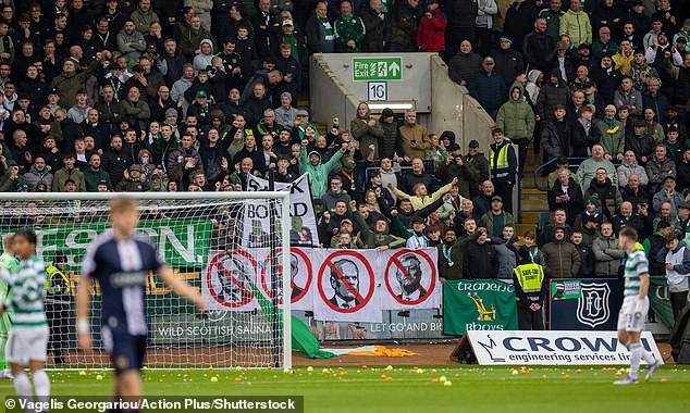 Play was delayed in a recent fixture at Dundee when fans threw tennis balls onto the pitch